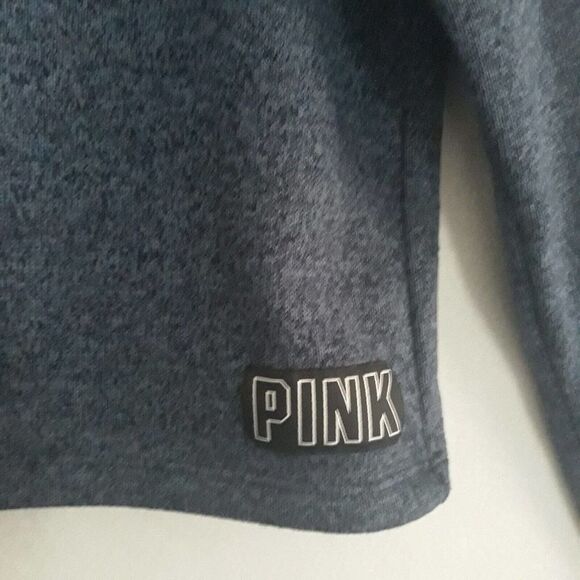 Pink Victoria Secret Cropped Sweat Shirt Womens XS Blue Hooded Drawstrings - Picture 5 of 9